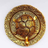 Tortoise on Glass Plate with Golden Border Vastu Yantra Showpiece