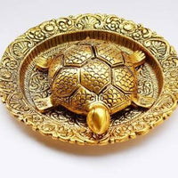 Tortoise on Glass Plate with Golden Border Vastu Yantra Showpiece